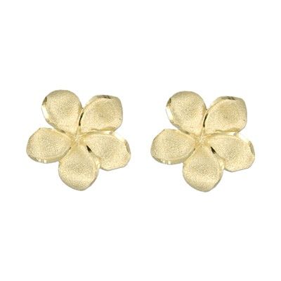 14kt Yellow Gold 15mm Plumeria Pierced Stud Earrings