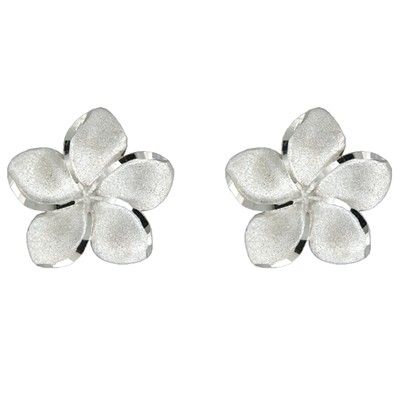 14kt White Gold 18mm Plumeria Pierced Earrings