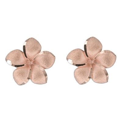 14kt Rose Gold 15mm Plumeria Pierced Earrings