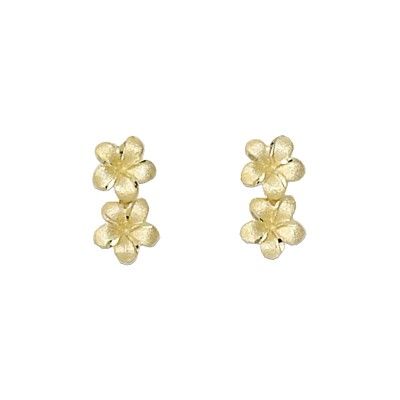 14kt Yellow Gold 7mm Double Plumeria Earrings