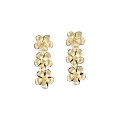 14kt Yellow Gold 7mm Triple Plumeria Pierced Earrings