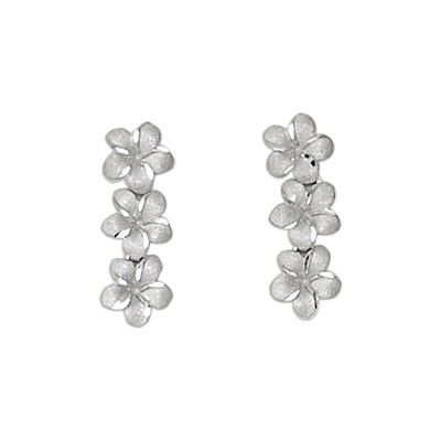 14kt White Gold 7mm Triple Plumeria Pierced Earrings