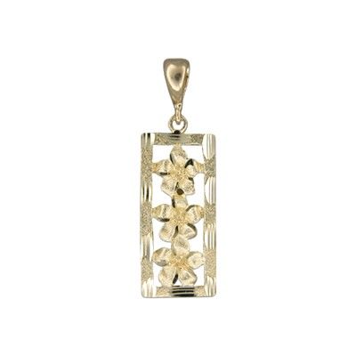 14kt Yellow Gold Plumeria Vertical Pendant