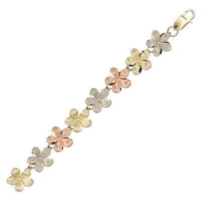 14KT Tri-Color Gold Hawaiian 10mm Plumeria Bracelet