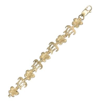 14kt Yellow Gold Hawaiian Plumeria and HONU Bracelet