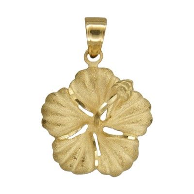 14kt Yellow Gold 22mm Hawaiian Hibiscus Pendant