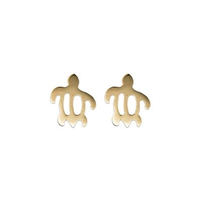 14kt Yellow Gold Cut-Out Hawaiian Turtle (HONU) Pierced Earrings