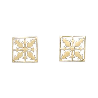 14kt Yellow Gold Cut-Out Hawaiian Pineapple Quilt Pierced Earrings