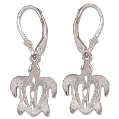 14kt White Gold Hawaiian Honu (Turtle) Lever Back Earrings