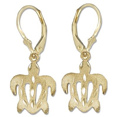 14kt Yellow Gold Hawaiian Honu (Turtle) Lever Back Earrings