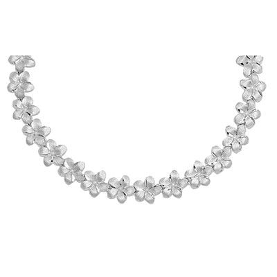 14kt White Gold Hawaiian 7mm Plumeria Leis Necklace