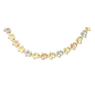 14kt Tri-Color Gold Hawaiian 7mm Plumeria Leis Necklace