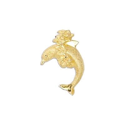14kt Yellow Gold Jumping Dolphin with Leis Slide Pendant