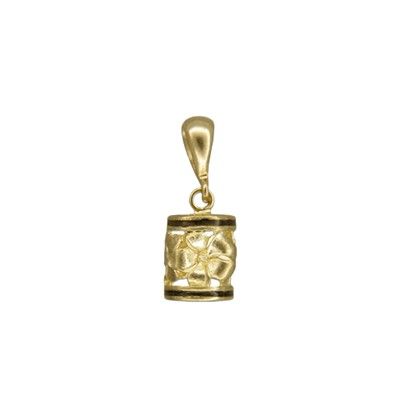 14kt Yellow Gold Hawaiian Sanded Plumeria Lucky Dangling Barrel with Black Border Pendant (S)