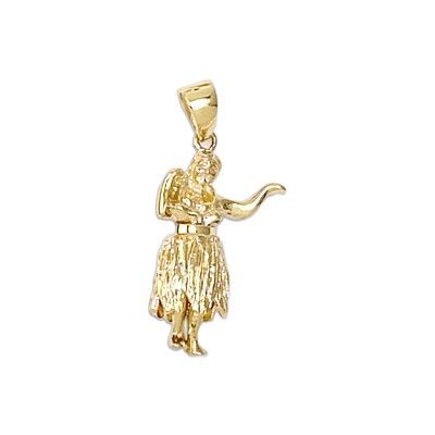 14kt Yellow Gold Hawaiian Hula Girl Pendant (L)