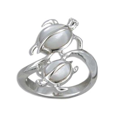Sterling Silver Double Honu White MOP Ring