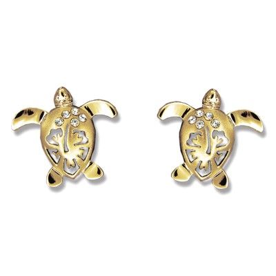 14kt Yellow Gold Hawaiian Hibiscus Honu Earrings