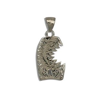 Fine Engraved Sterling Silver SHARK BITE with Bodyboard Shaped Pendant (S)