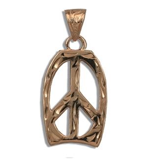 Fine Engraved Sterling Silver Rose Gold Coated Hawaiian Peace Sign with Bodyboard Shaped Pendant