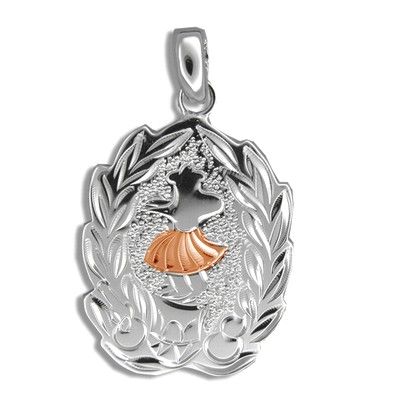 Sterling Silver Rose Gold Coated Kahiko Maile Hula Dancer Pendant