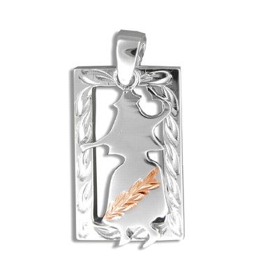 Sterling Silver Rose Gold Coated Kahiko Hand-Carved Open Frame with Hula Dancer Pendant