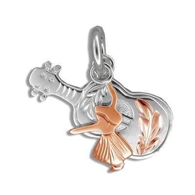 Sterling Silver Rose Gold Coated Kahiko Hula Dancer and Ukulele Pendant