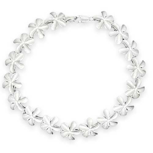 Sterling Silver 11MM Hawaiian Plumeria Design Bracelet