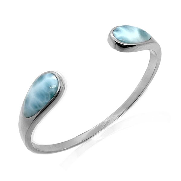 Sterling Silver Genuine Larimar Eternity Cuff Bangle