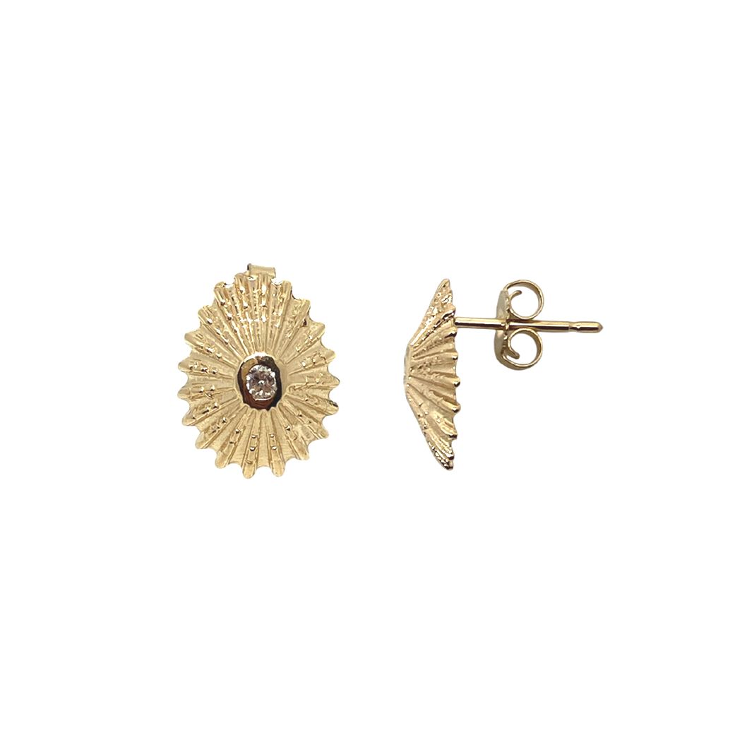14KT Gold Opihi Pierced Earrings with Diamond