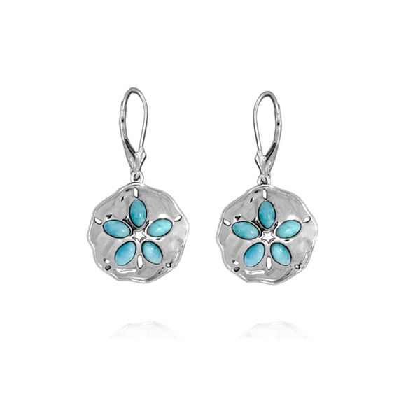 Sterling Silver Genuine Larimar Sand Dollar Lever Back Earrings