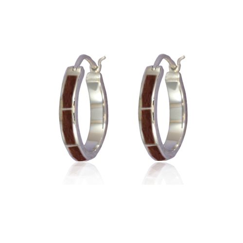 Sterling Silver Hawaiian Hoop with Koa Wood Post Earrings