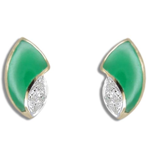 14KT Yellow Gold Hawaiian Green Jade Shell Earrings with Diamond