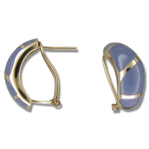 14KT Yellow Gold Half-Hoop Purple Jade French Clip Earrings