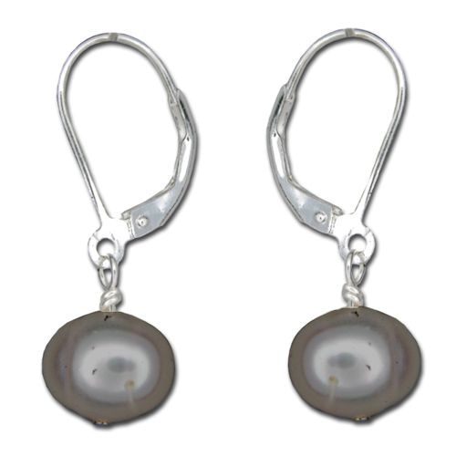 Sterling Silver Black Fresh Water Pearl with Lever Back Earrings 