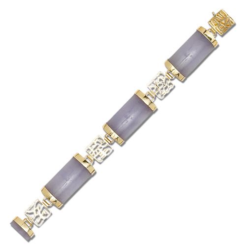 14KT Yellow Gold Chinese Characters with Purple Jade Bracelet
