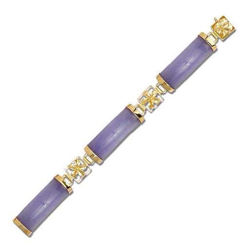 14KT Yellow Gold Plumeria Filigree with Purple Jade Bracelet 