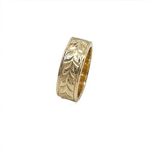 14KT Yellow Gold Hawaiian Maile Flat Ring Band