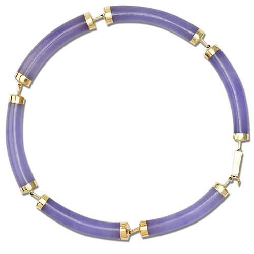 14KT Yellow Gold Longevity Purple Jade Curve Bracelet