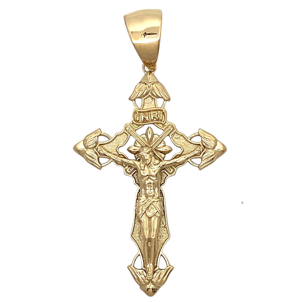 14K Yellow Gold Men's Jesus Crucifix Pendant (2 inches)