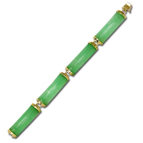 14KT Yellow Gold Good Fortune Green Jade Bar Bracelet 