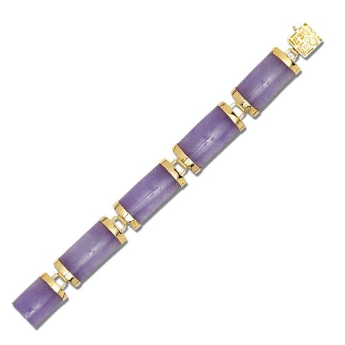 14KT Yellow Gold Good Fortune Purple Jade Bar Bracelet (S)