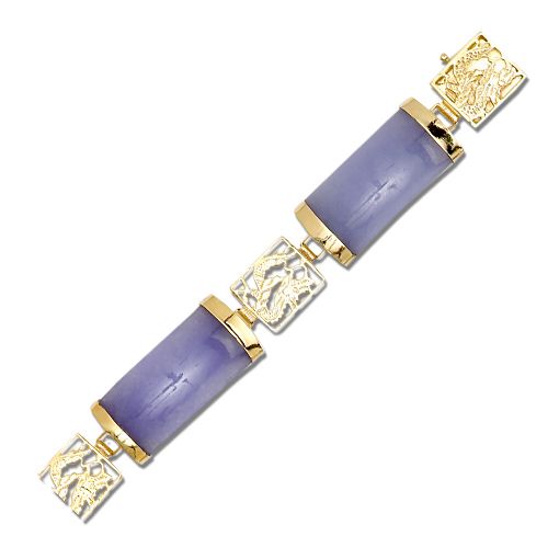 14KT Yellow Gold Purple Jade Bracelet with 14KT Gold Dragon Filigree