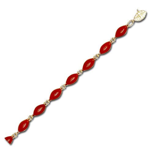 14KT Yellow Gold Marquise Shaped Red Jade Bracelet