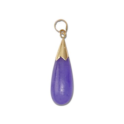 14K Gold Purple Jade Tear Drop Pendant