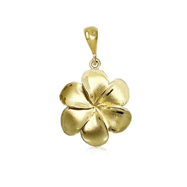 14KT Gold 20MM Lucky Hawaiian Six Petals Plumeria Pendant