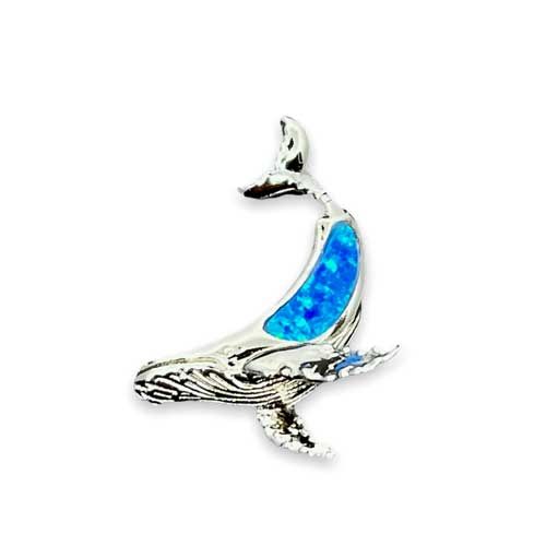 Sterling Silver Blue Opal Hawaiian Humpback Whale Pendant