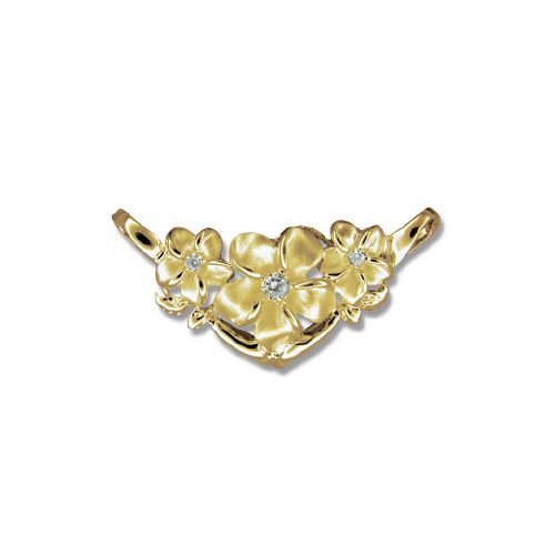 14KT Yellow Gold Horizontal Hawaiian Plumeria Slide Pendant with CZ