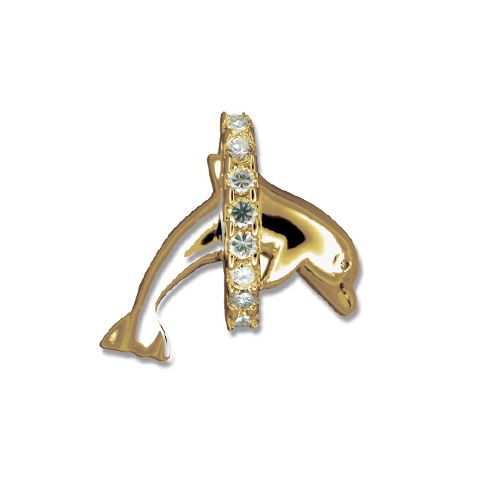 14kt Yellow Gold Jumping Dolphin and Hawaiian CZ Leis Pendant