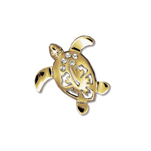 14kt Yellow Gold Hawaiian Hibiscus Honu Pendant (L)