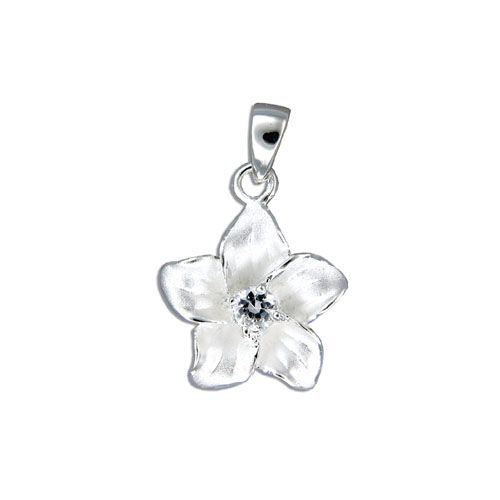 Sterling Silver White Sand CZ Plumeria Pendant